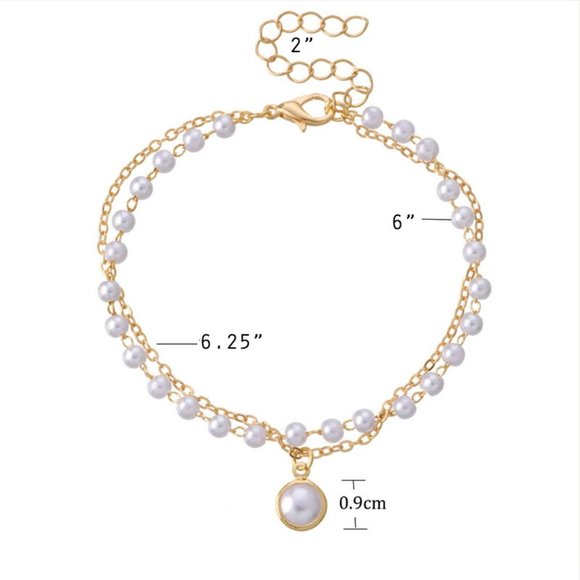 NEW Double Layered Bead Link Chain Faux Pearl Charm Pendant Bracelets Jewelry - Picture 8 of 10